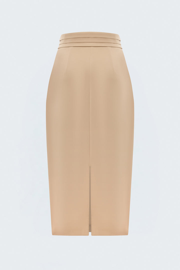 Sateen Jupe midi à boutons - Foncé Beige