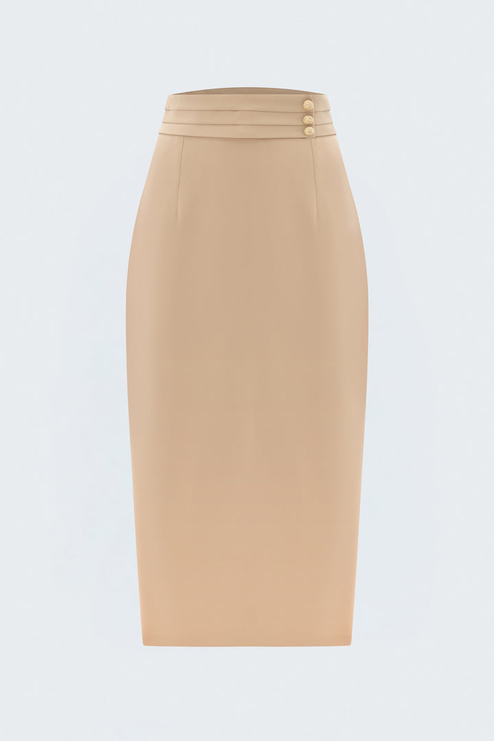 Sateen Jupe midi à boutons - Foncé Beige