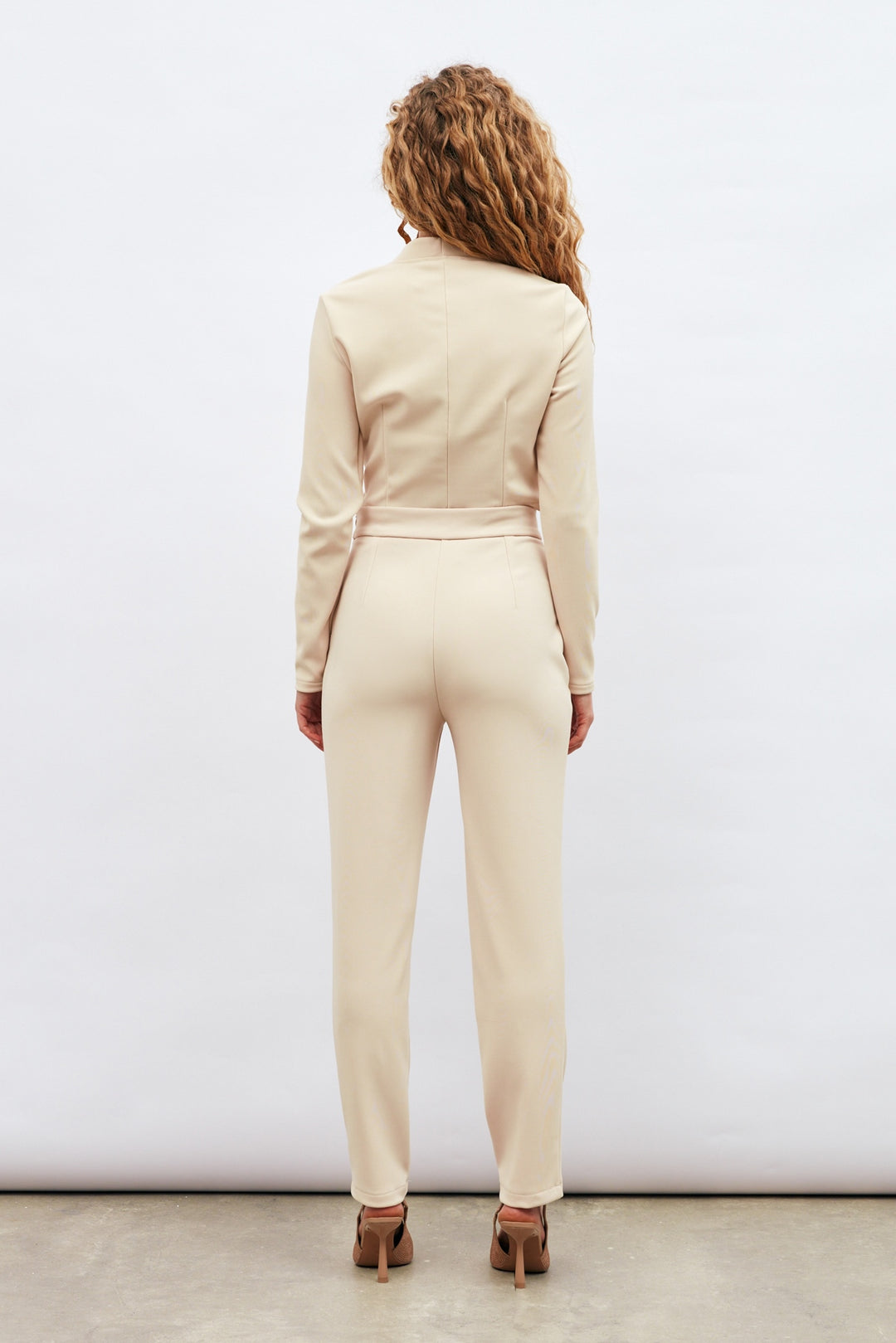 Sateen Pantalon à Détails de Boutons - Beige
