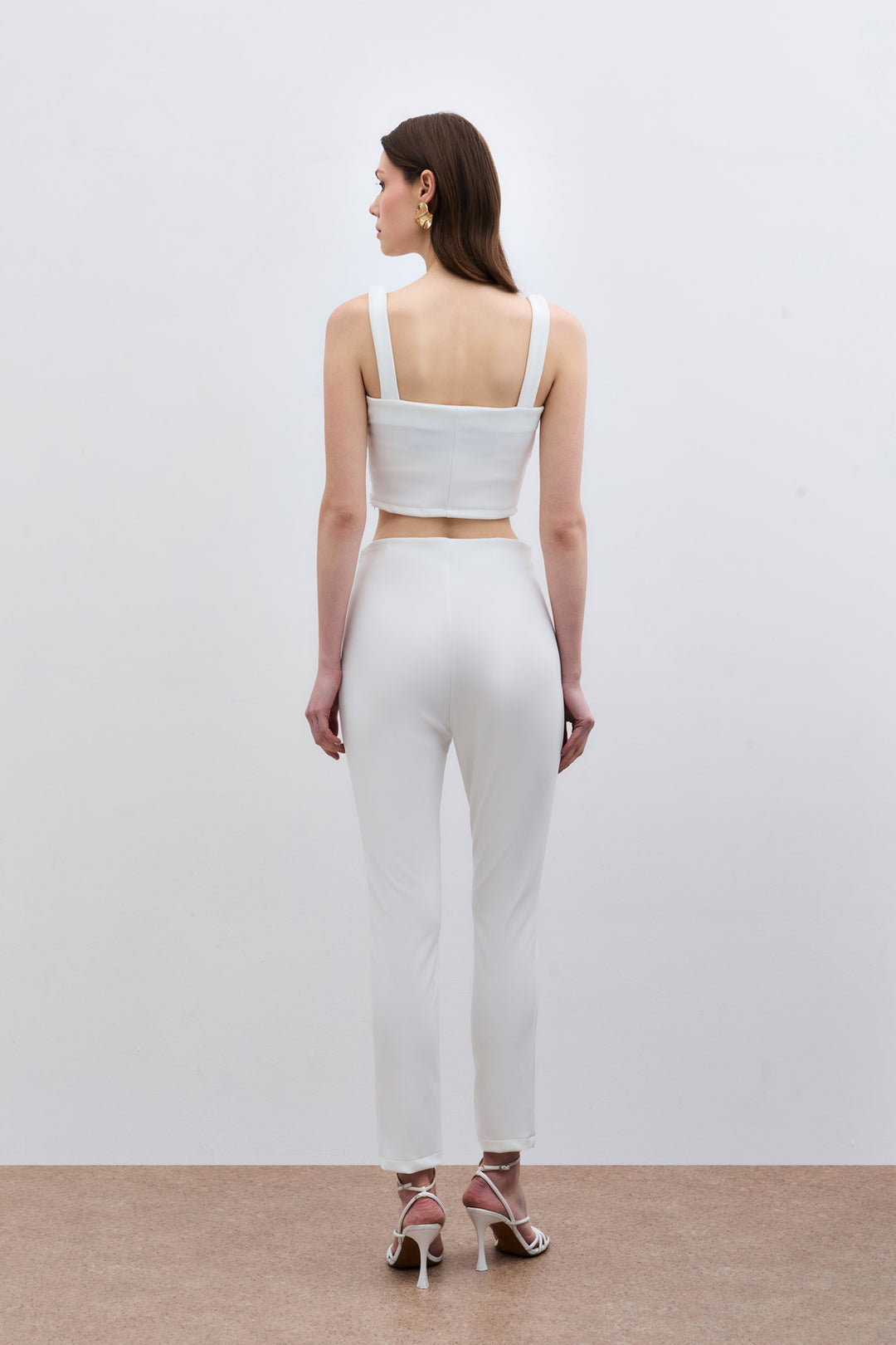 Sateen Pantalon à détails de boutons - Écru