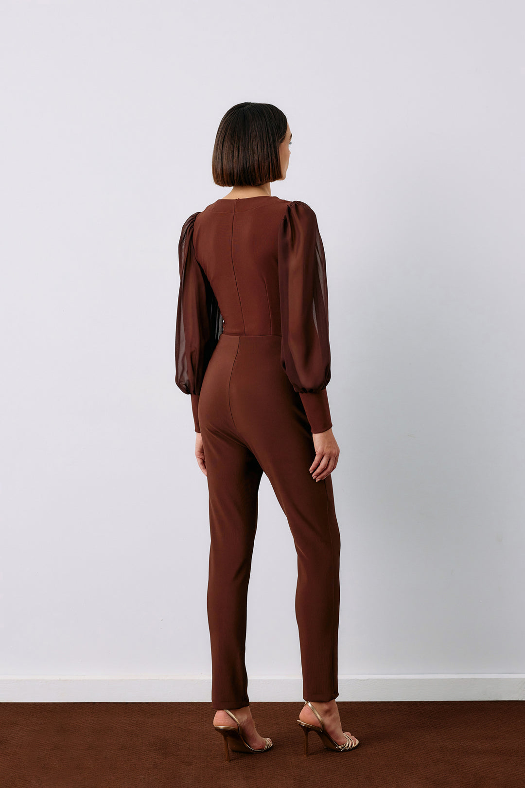 Sateen Pantalon à détails de boutons - Marron
