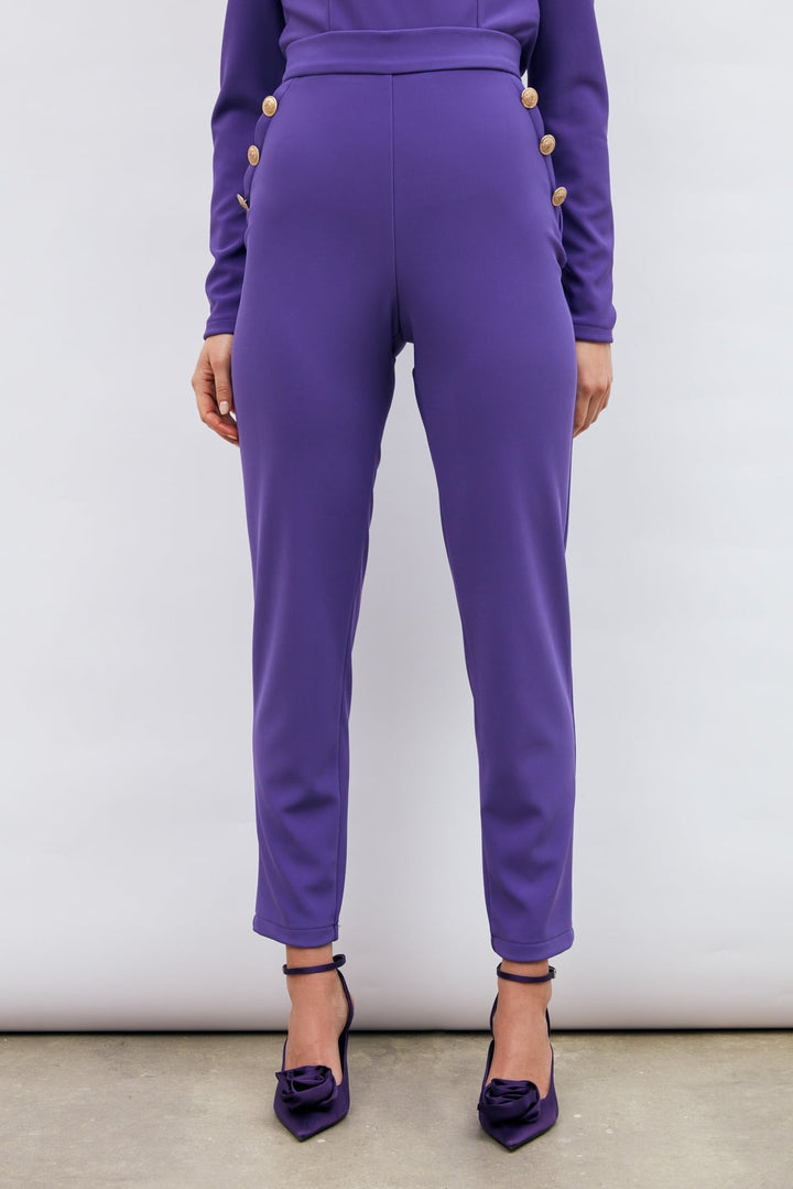 Sateen Pantalon à Détails de Boutons - Violet