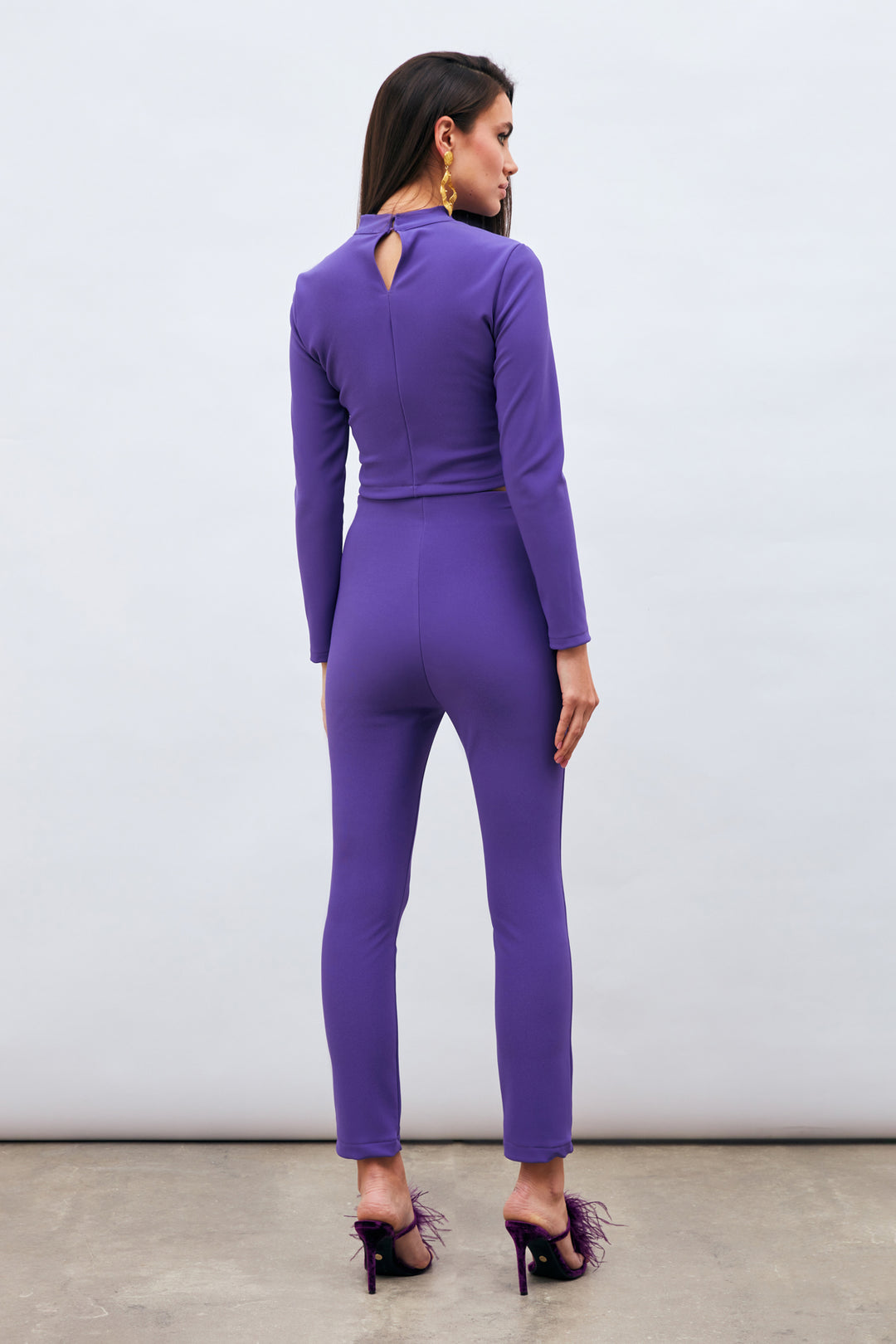 Sateen Pantalon à Détails de Boutons - Violet