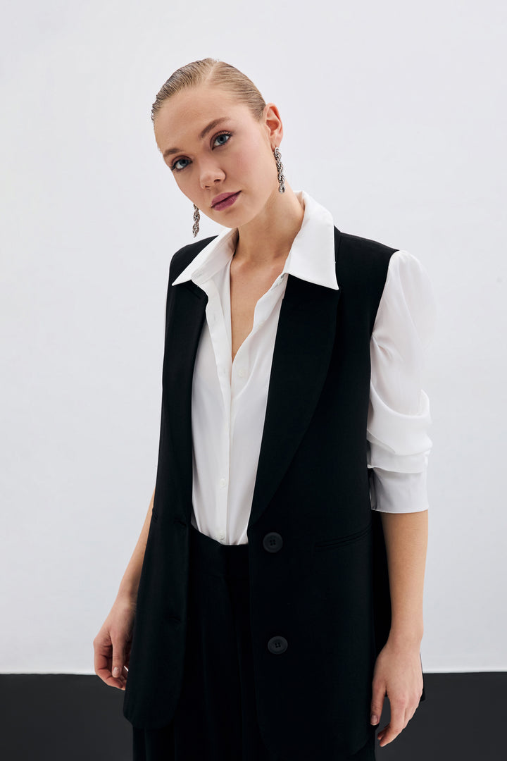 Sateen Gilet ample à détails de boutons - Noir