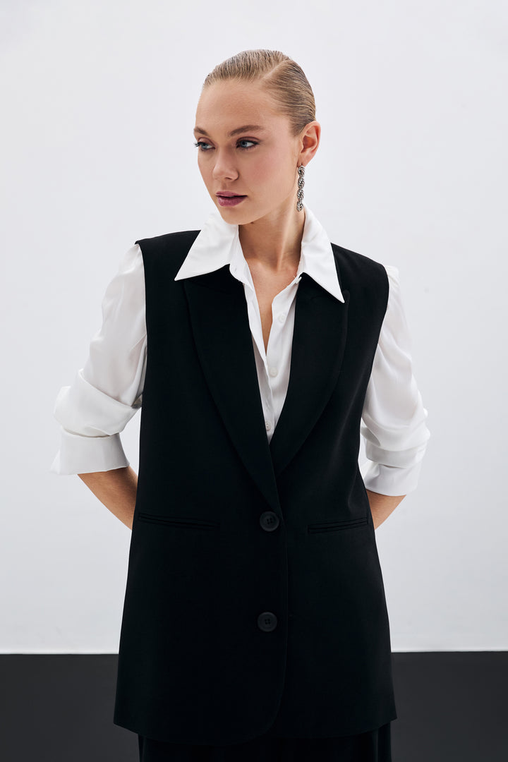 Sateen Gilet ample à détails de boutons - Noir