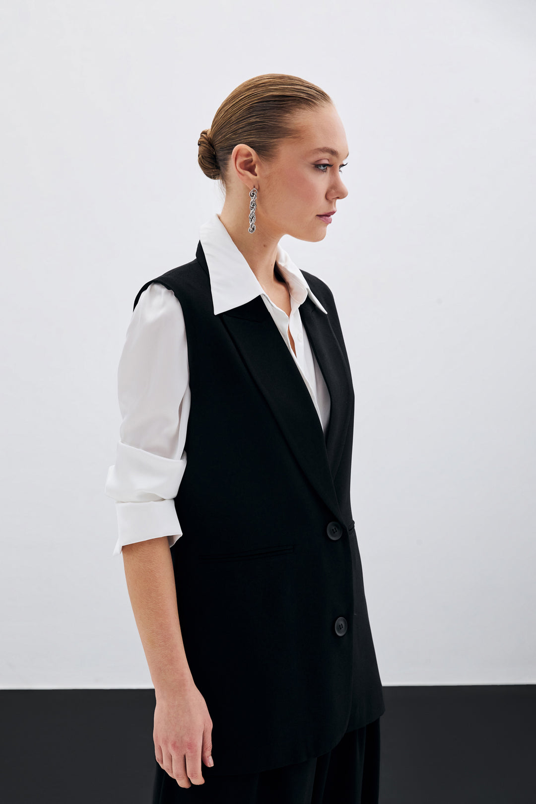 Sateen Gilet ample à détails de boutons - Noir