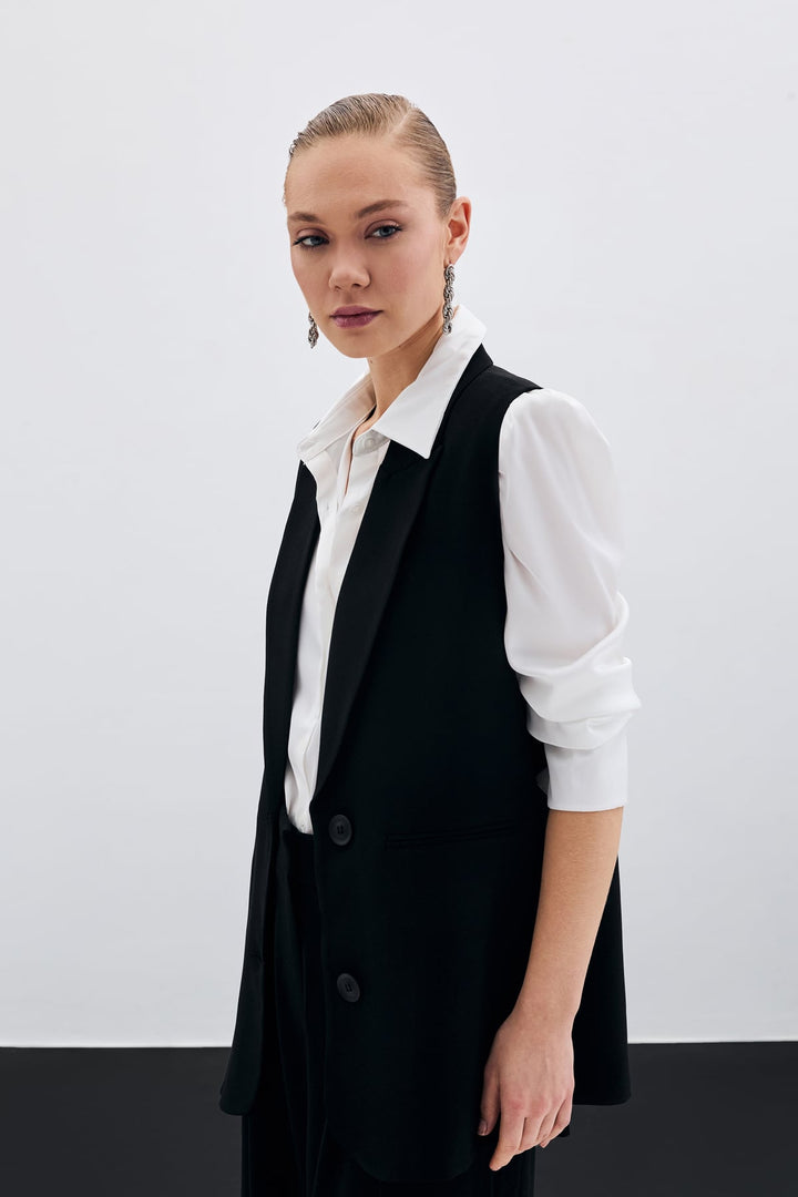 Sateen Gilet ample à détails de boutons - Noir