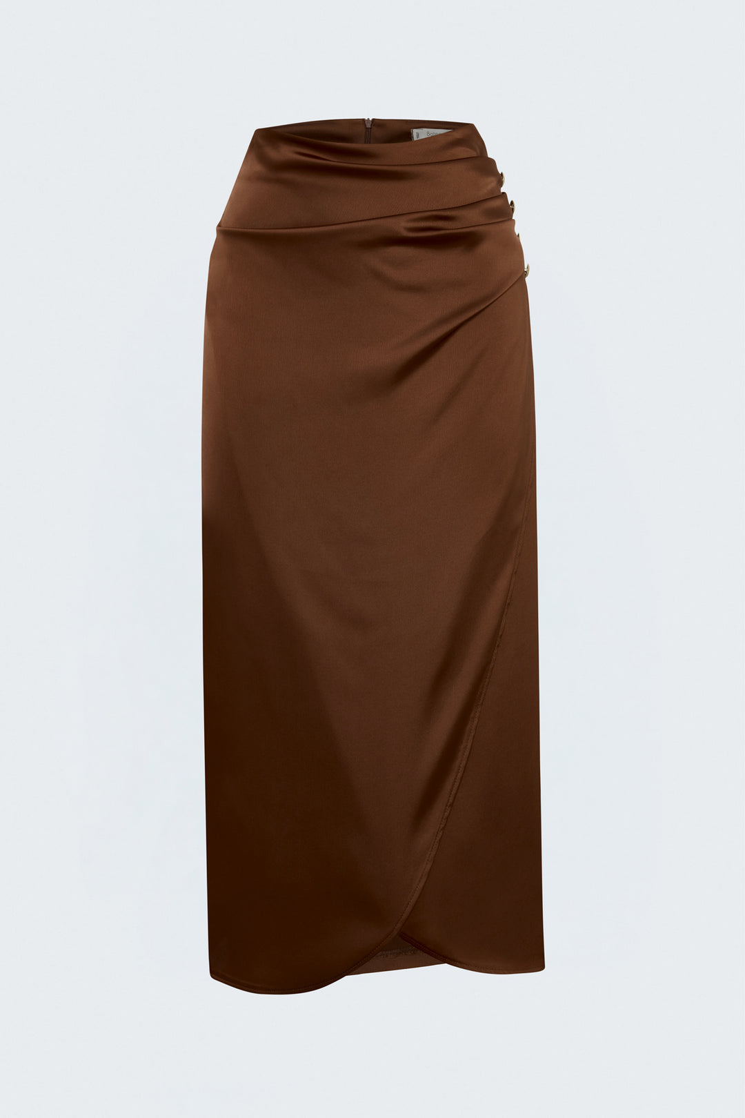 Sateen Jupe en satin avec détails de bouton - Marron