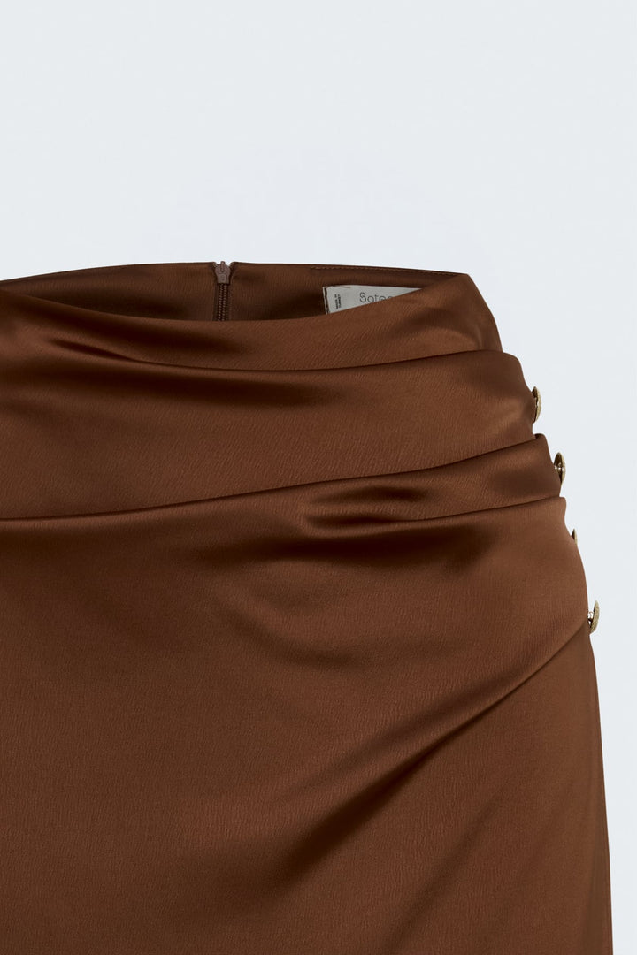 Sateen Jupe en satin avec détails de bouton - Marron