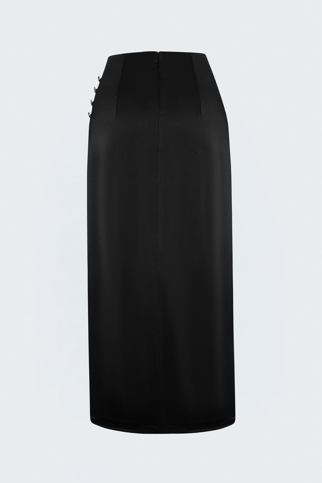 Sateen Jupe Satin avec Détails de Bouton - Noir