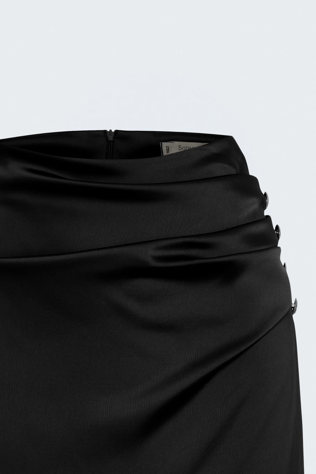 Sateen Jupe Satin avec Détails de Bouton - Noir