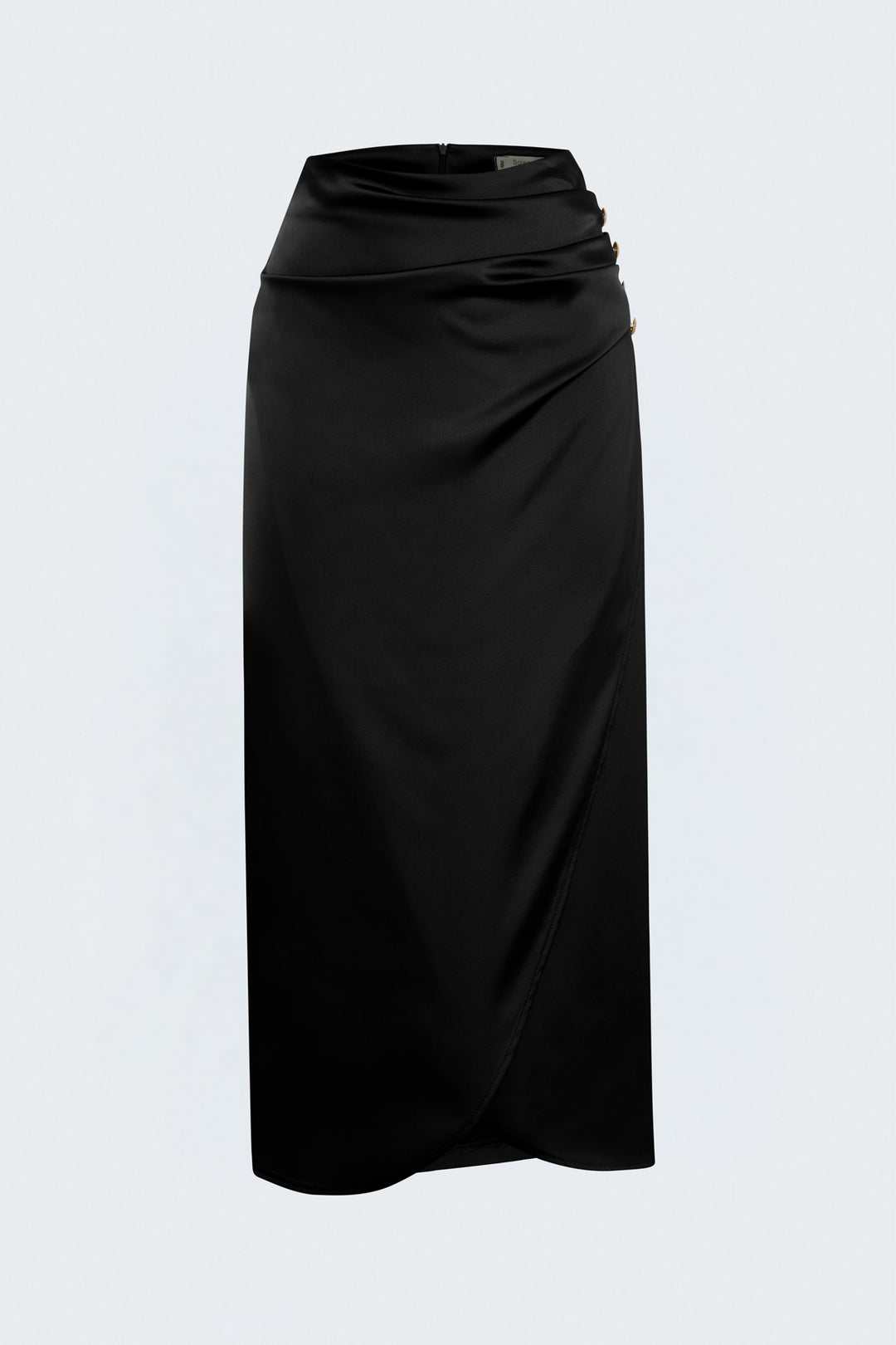 Sateen Jupe Satin avec Détails de Bouton - Noir