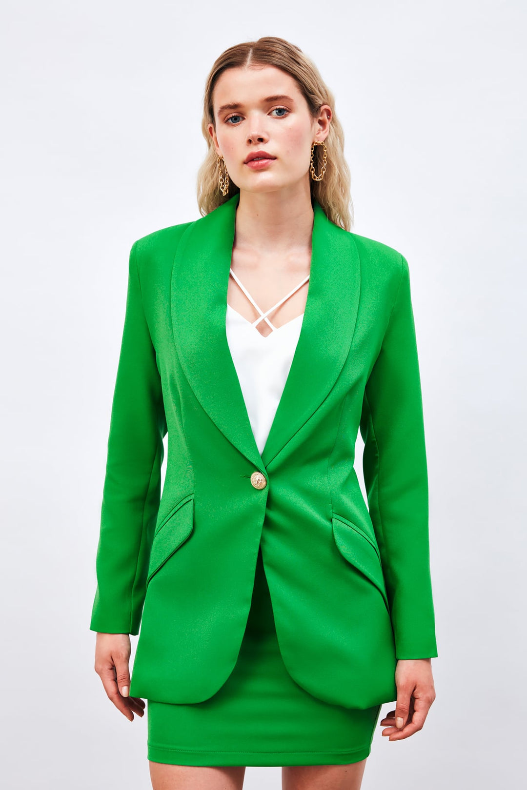Sateen Veste longue avec détails de boutons - Vert