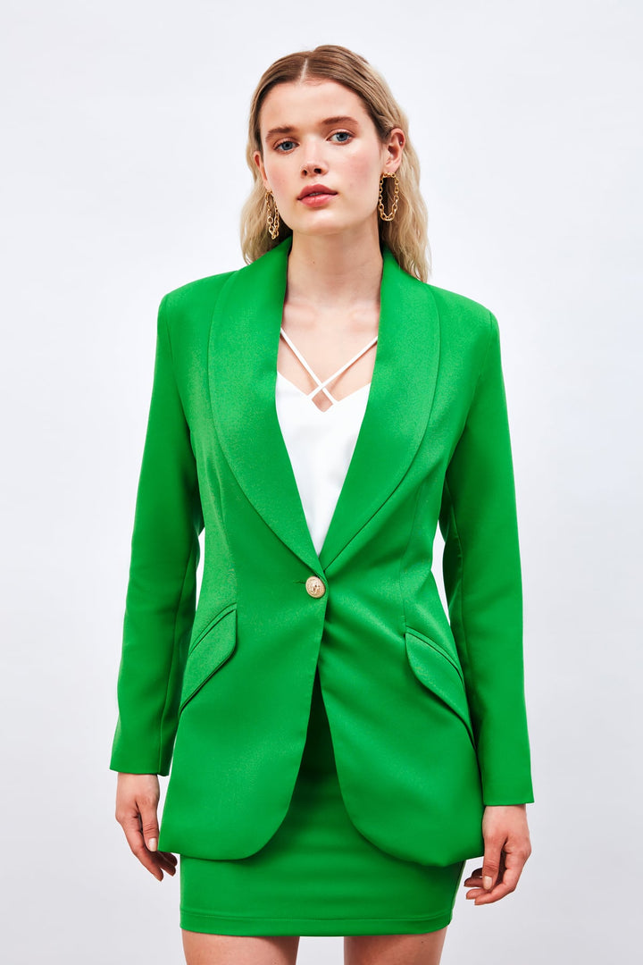Sateen Veste longue avec détails de boutons - Vert
