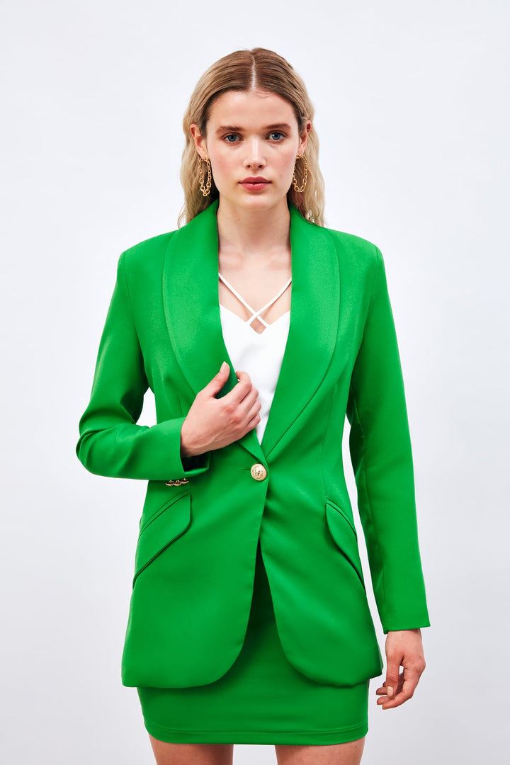 Sateen Veste longue avec détails de boutons - Vert