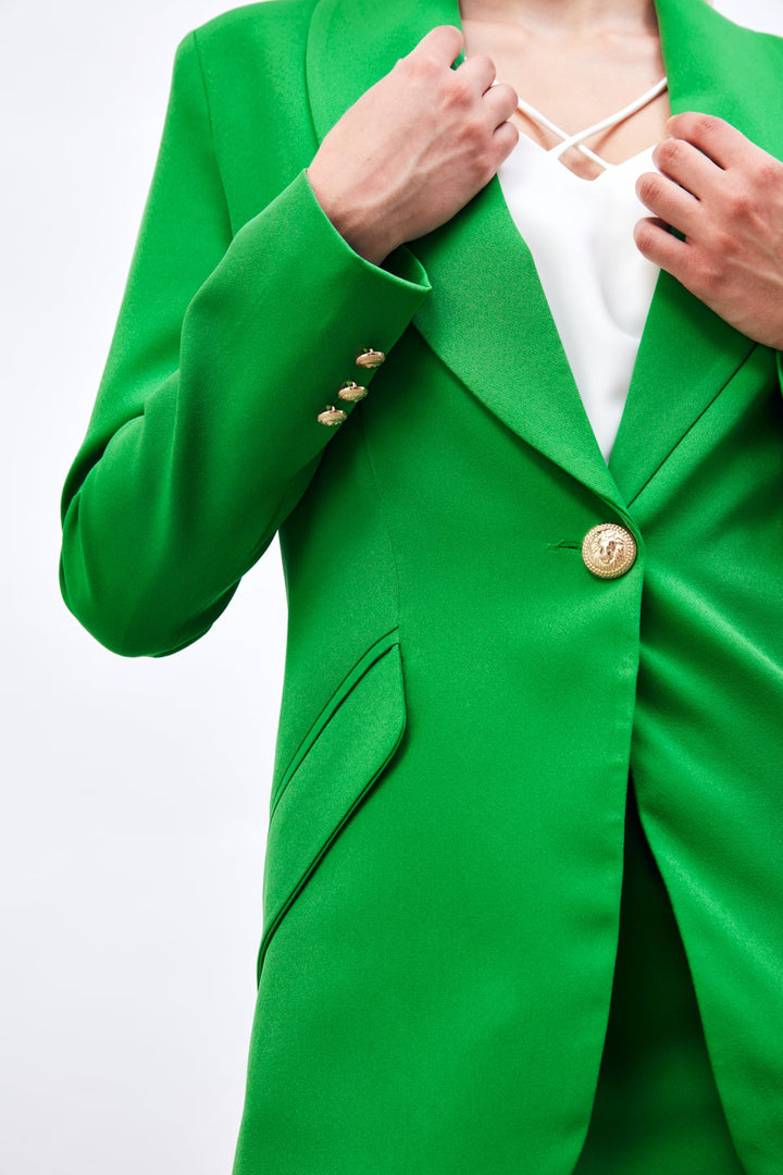 Sateen Veste longue avec détails de boutons - Vert