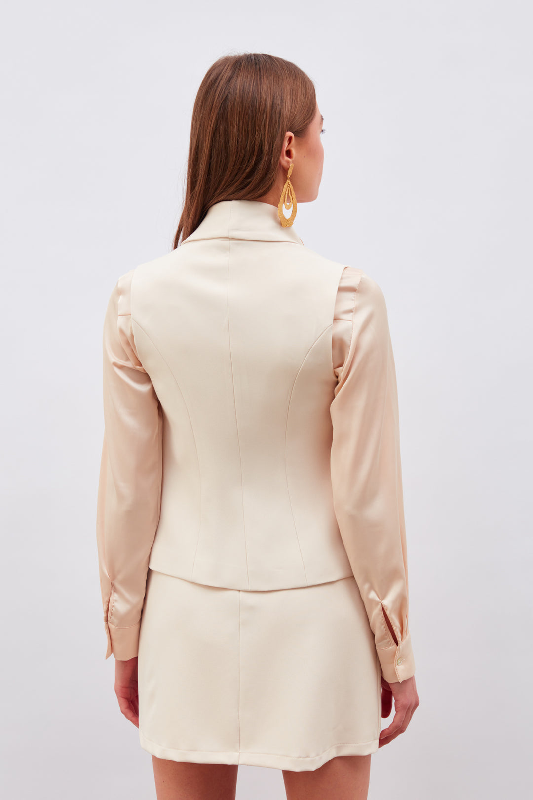 Sateen Gilet avec détails de boutons - Beige