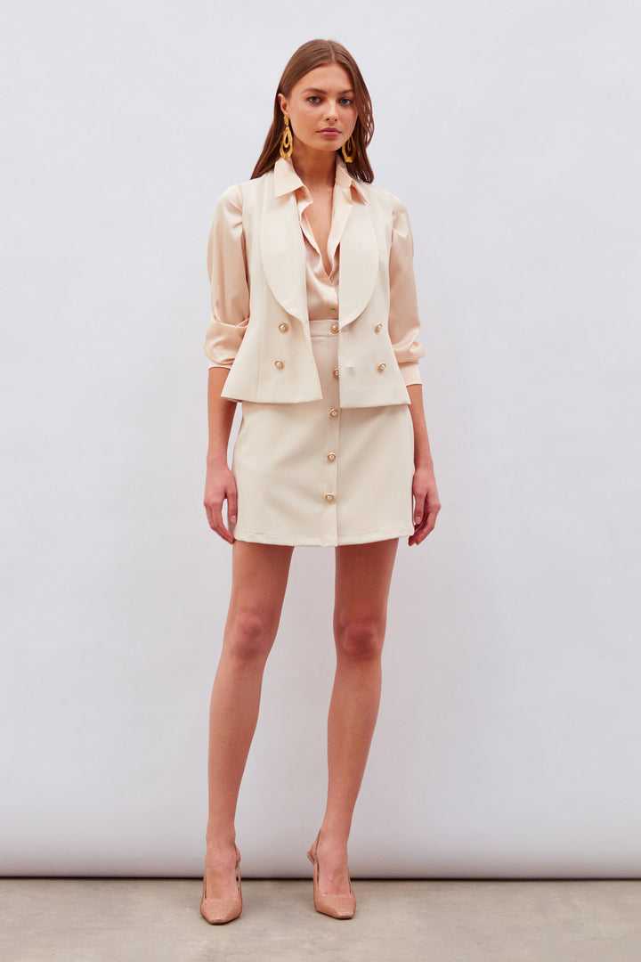 Sateen Gilet avec détails de boutons - Beige