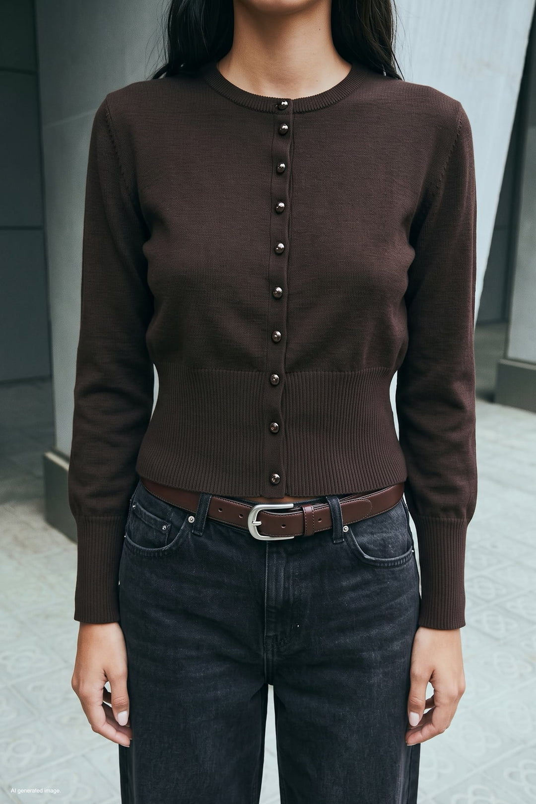 Sateen Gilet Boutonné - Marron