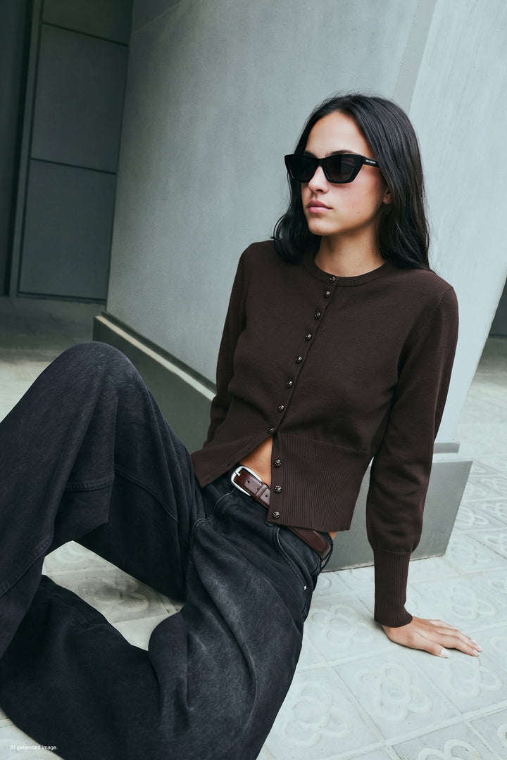 Sateen Gilet Boutonné - Marron