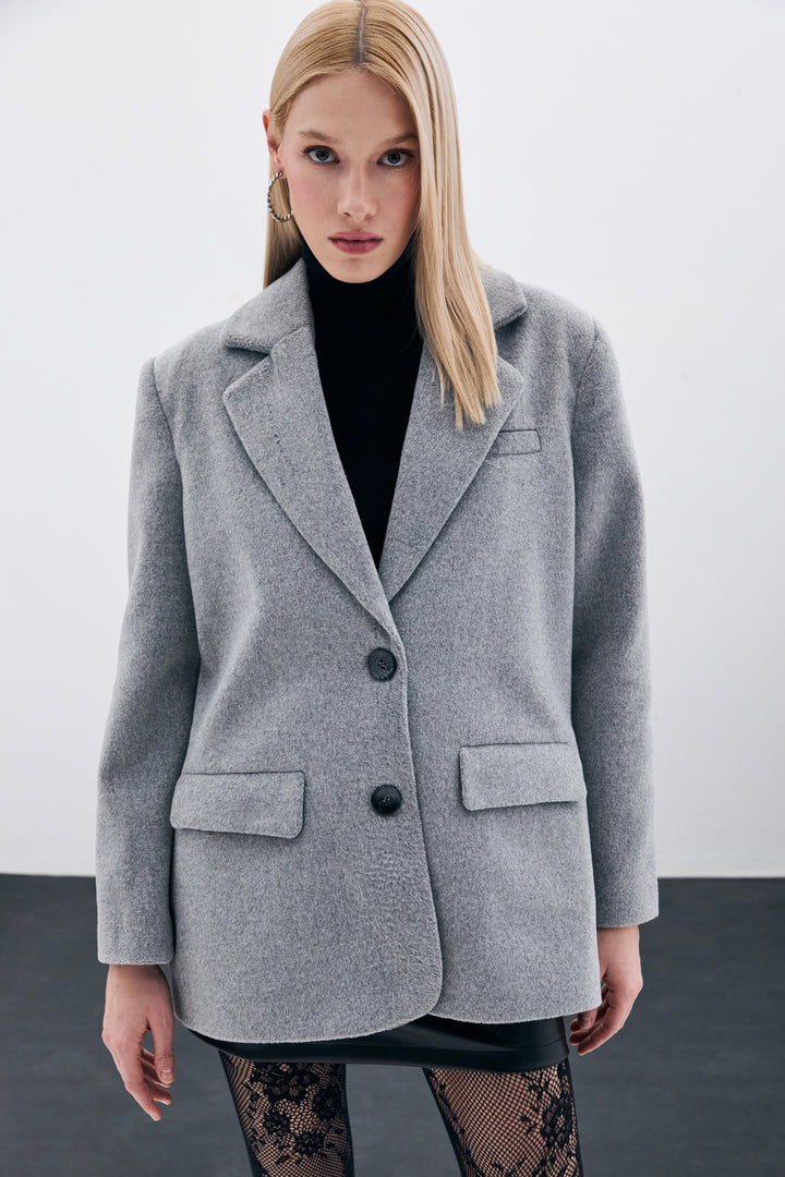 Sateen Veste en laine à boutons - Anthracite