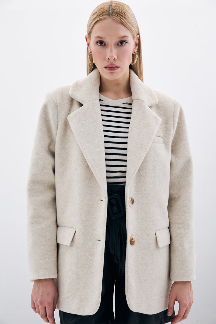 Sateen Veste en laine à boutons - Beige