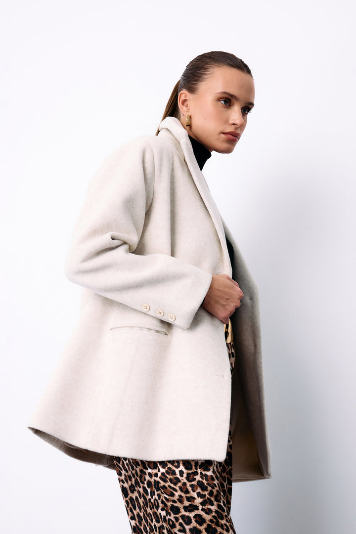 Sateen Veste en Laine à Boutons - Écru