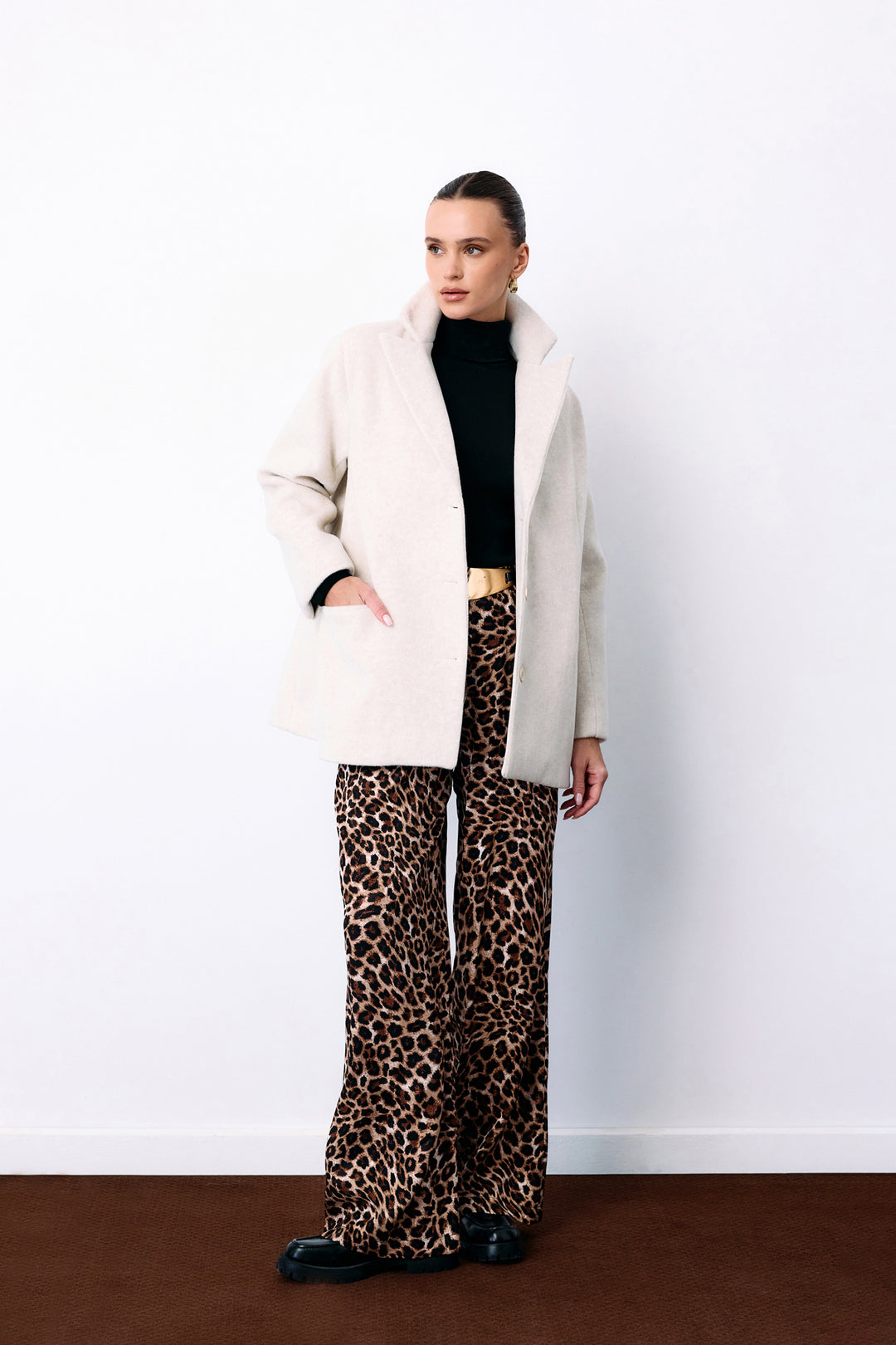 Sateen Veste en Laine à Boutons - Écru
