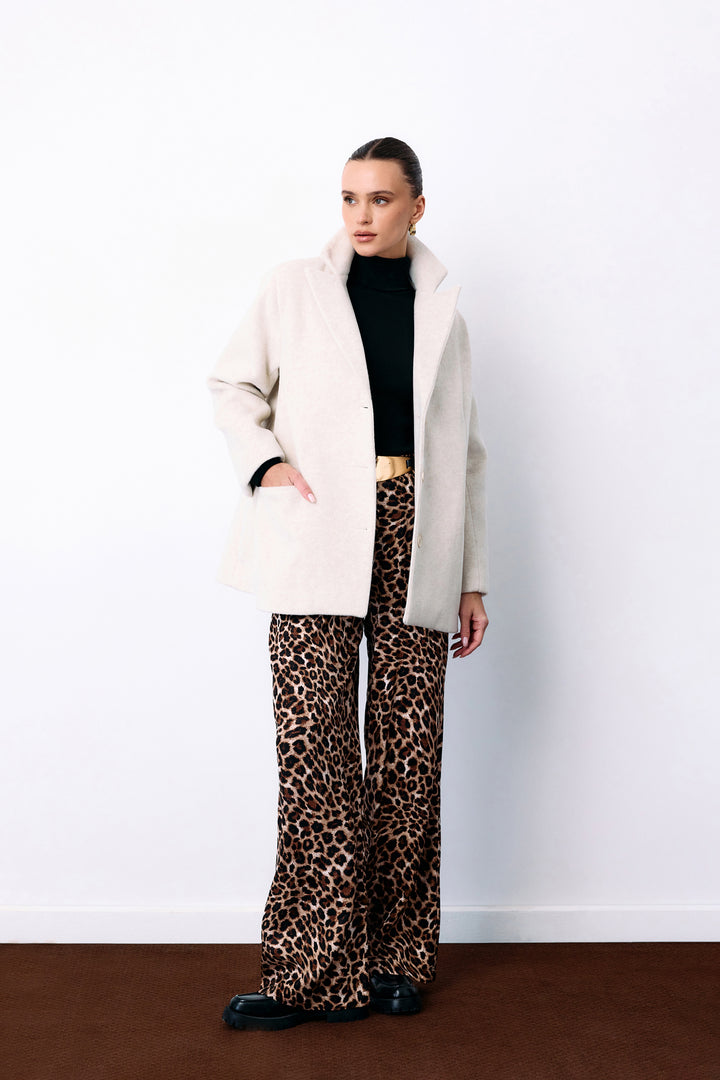 Sateen Veste en Laine à Boutons - Écru