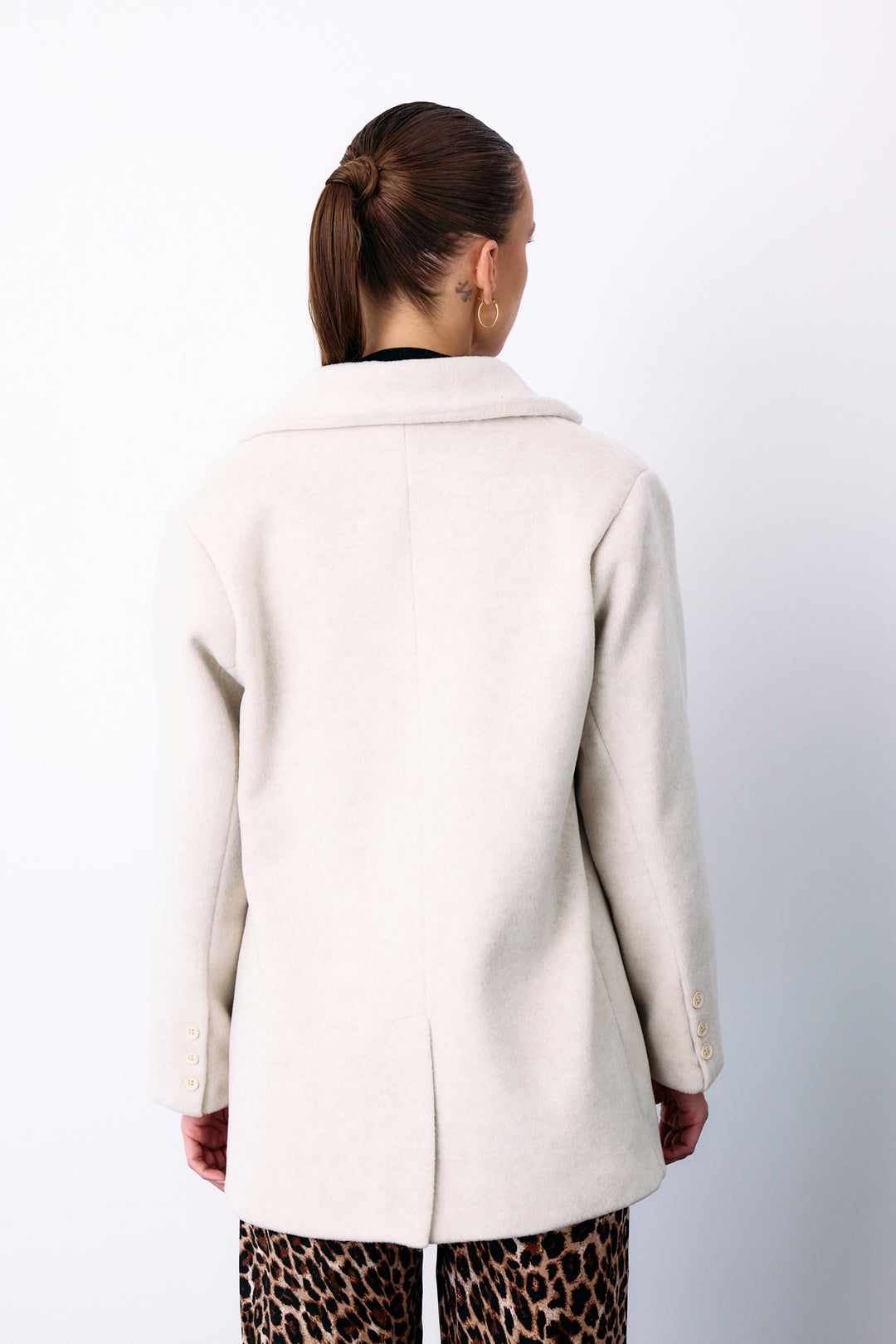 Sateen Veste en Laine à Boutons - Écru