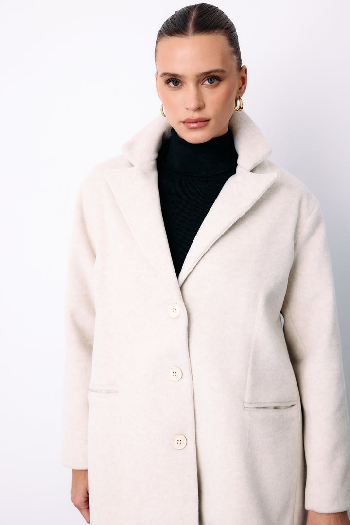 Sateen Veste en Laine à Boutons - Écru