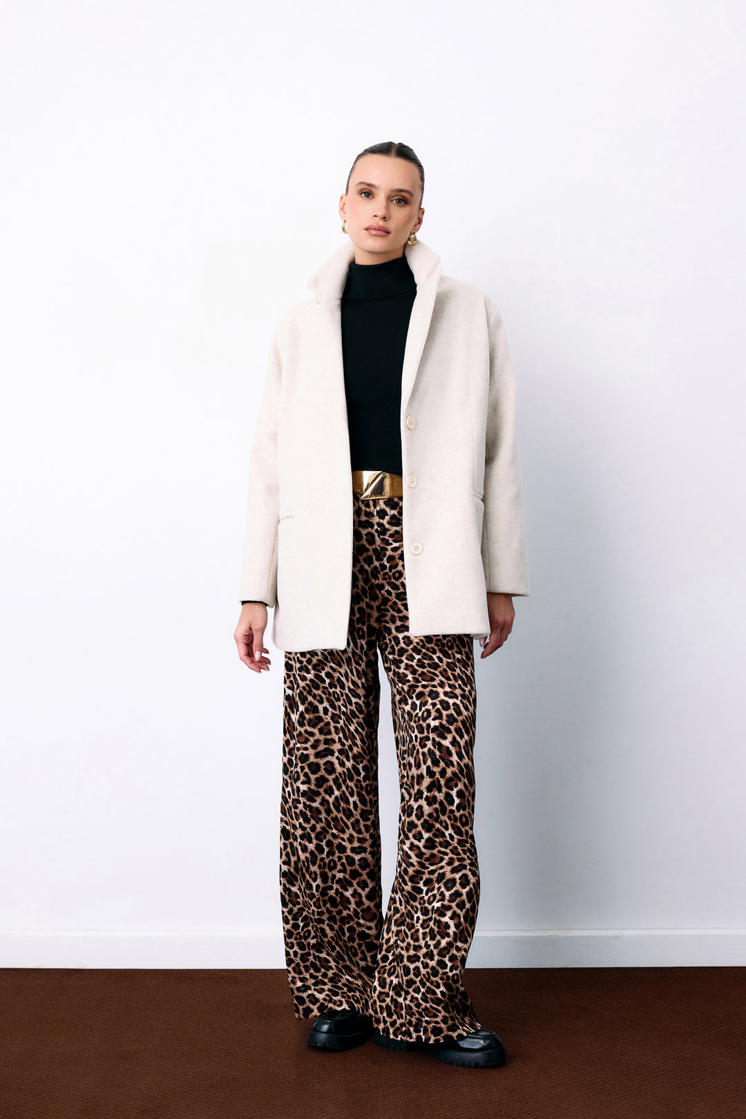 Sateen Veste en Laine à Boutons - Écru