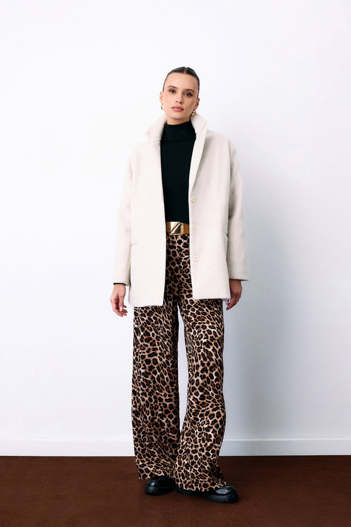 Sateen Veste en Laine à Boutons - Écru