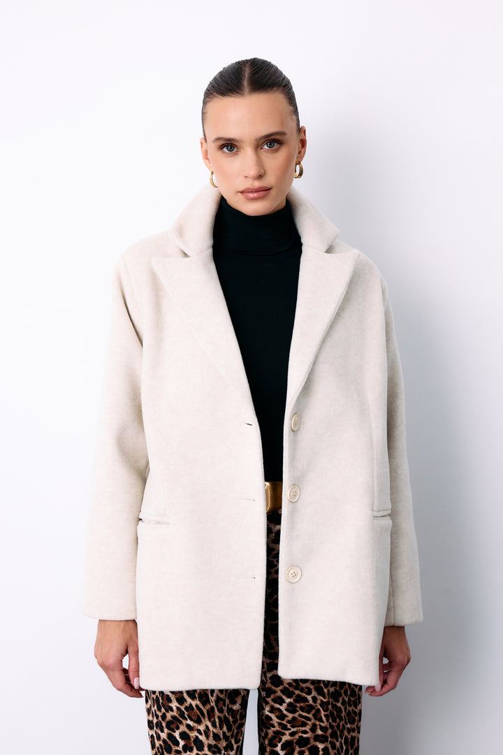 Sateen Veste en Laine à Boutons - Écru