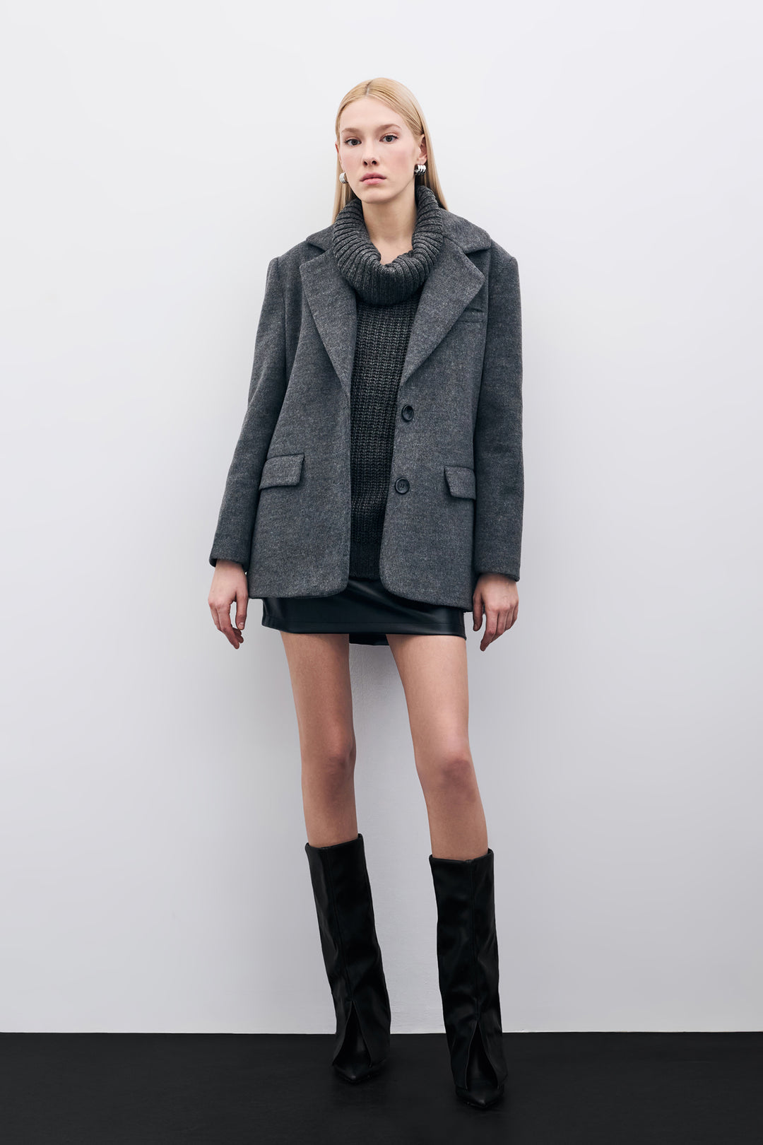 Sateen Veste en laine à boutons - Noir