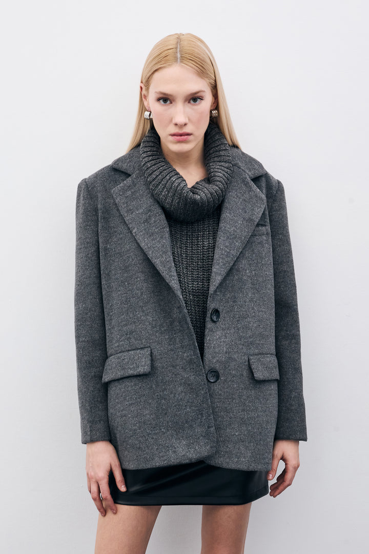 Sateen Veste en laine à boutons - Noir