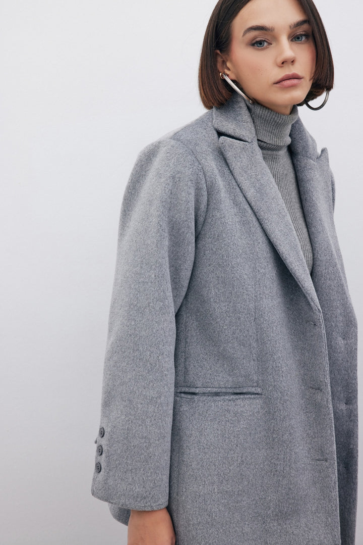 Sateen Veste en Laine à Boutons - Anthracite