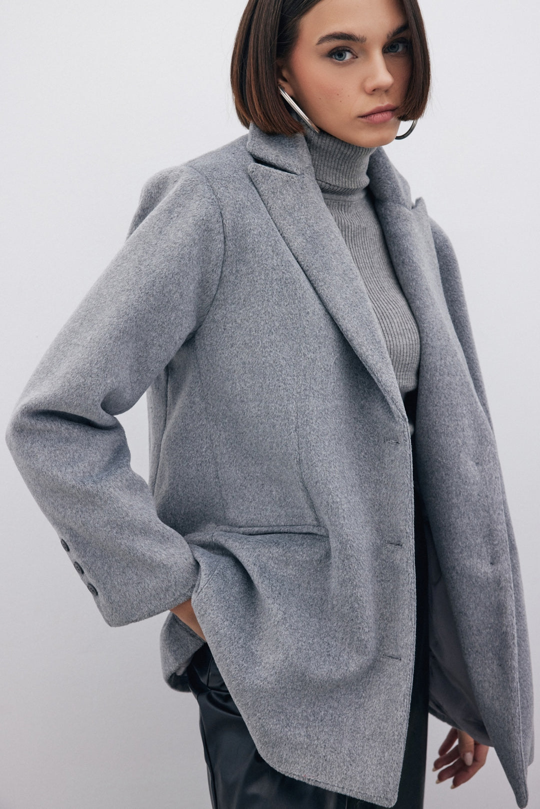 Sateen Veste en Laine à Boutons - Anthracite