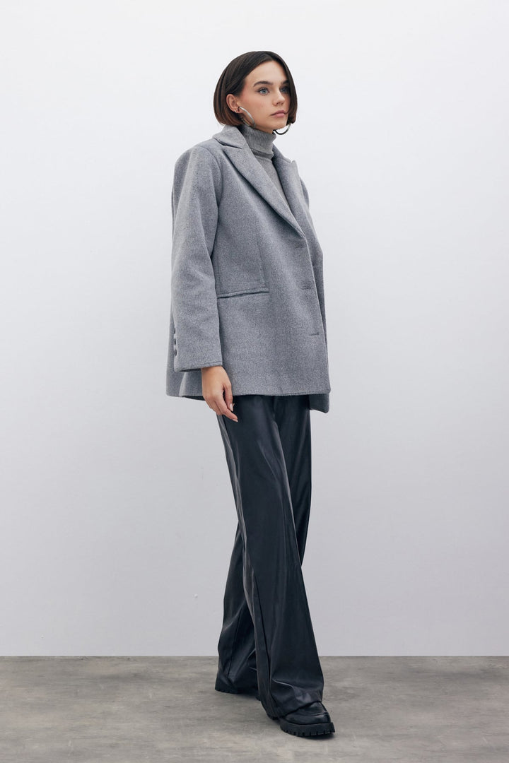 Sateen Veste en Laine à Boutons - Anthracite