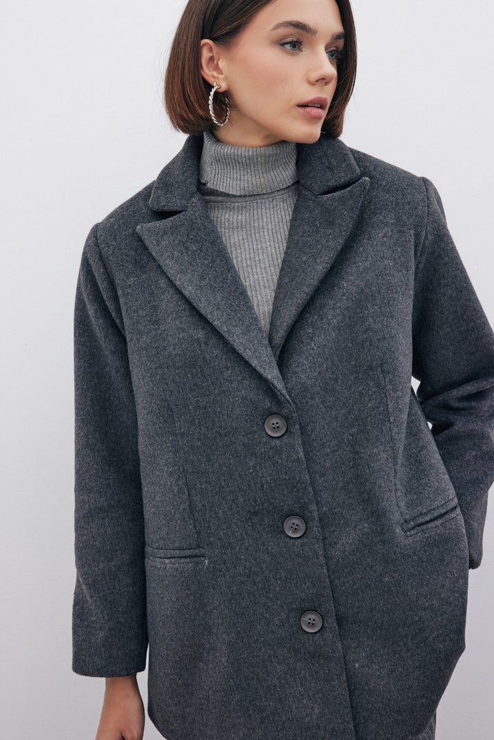 Sateen Veste en Laine à Boutons - Noir
