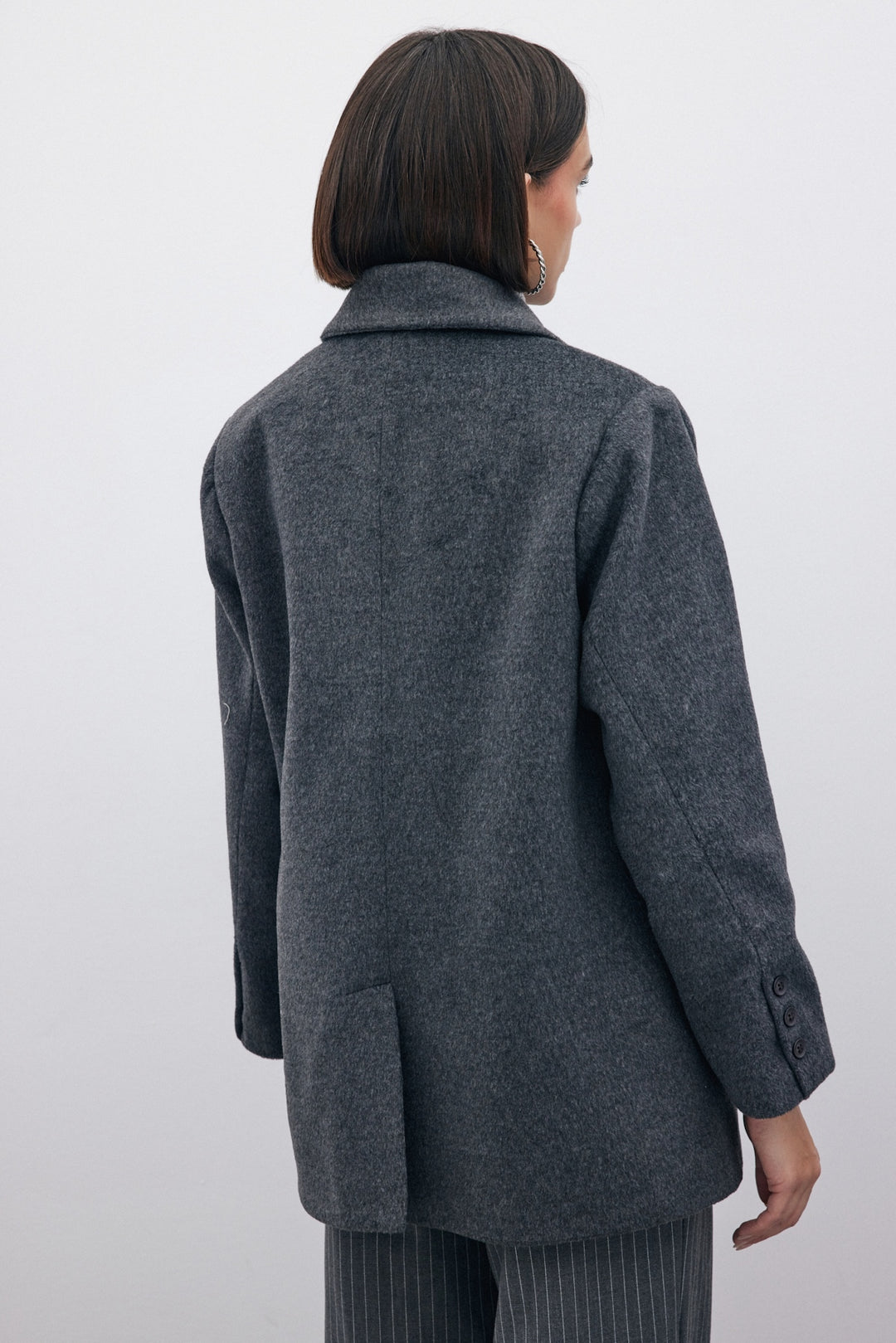 Sateen Veste en Laine à Boutons - Noir