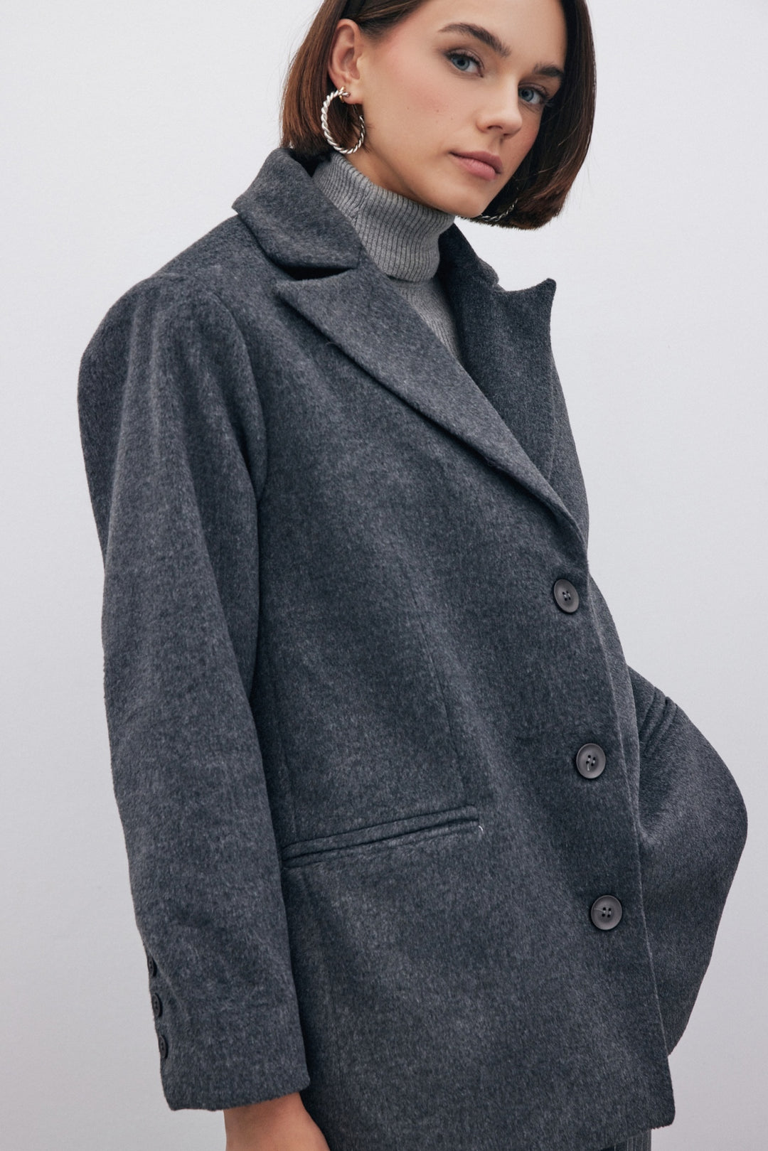 Sateen Veste en Laine à Boutons - Noir