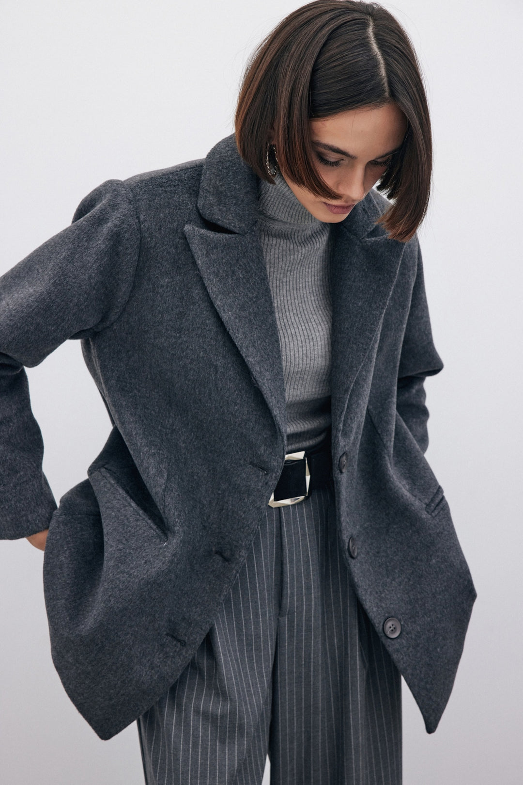 Sateen Veste en Laine à Boutons - Noir