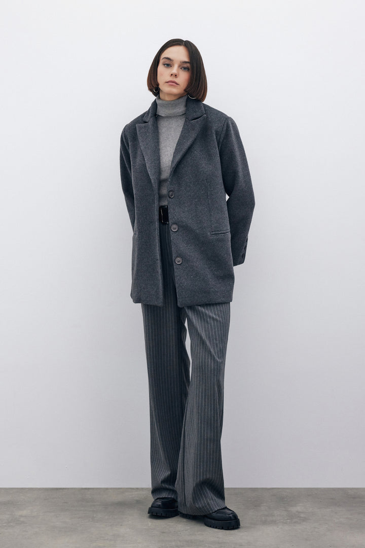 Sateen Veste en Laine à Boutons - Noir