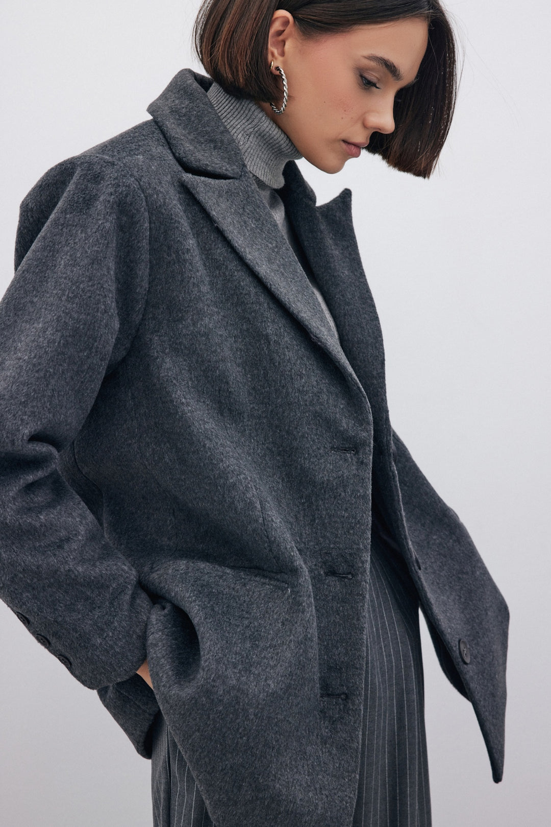 Sateen Veste en Laine à Boutons - Noir