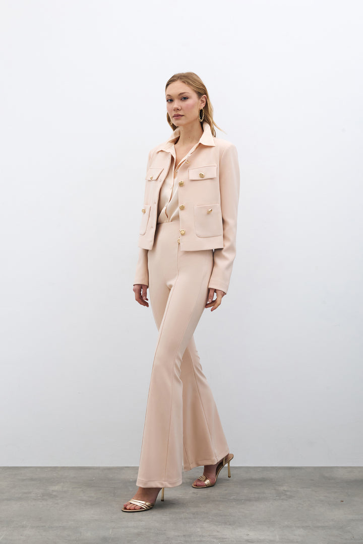 Sateen Veste Courte Boutonnée - Beige