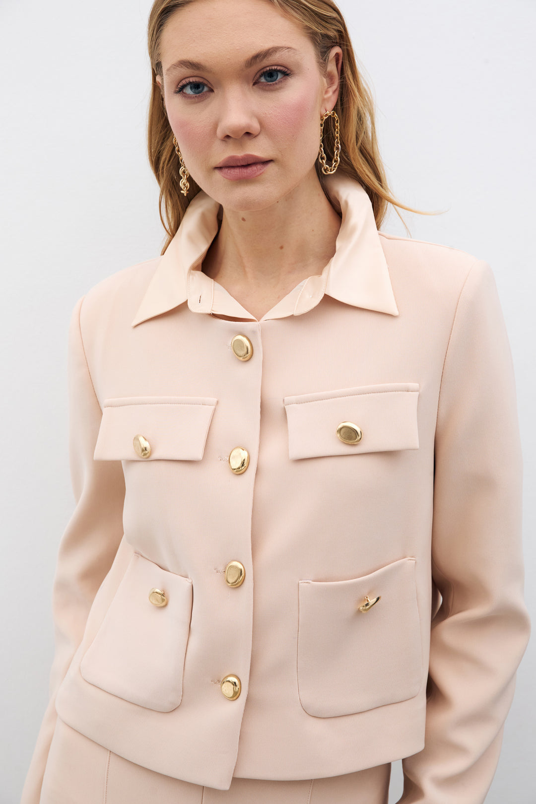 Sateen Veste Courte Boutonnée - Beige
