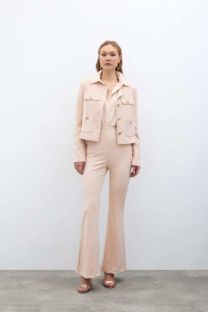 Sateen Veste Courte Boutonnée - Beige