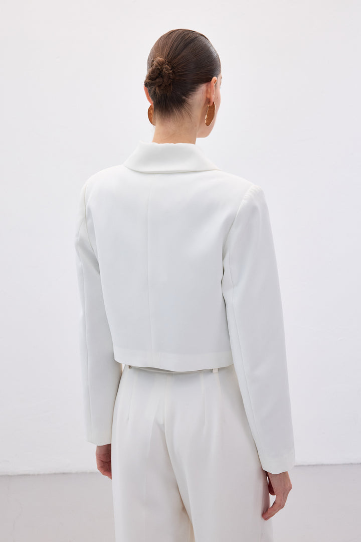 Sateen Veste courte à boutons - Écru