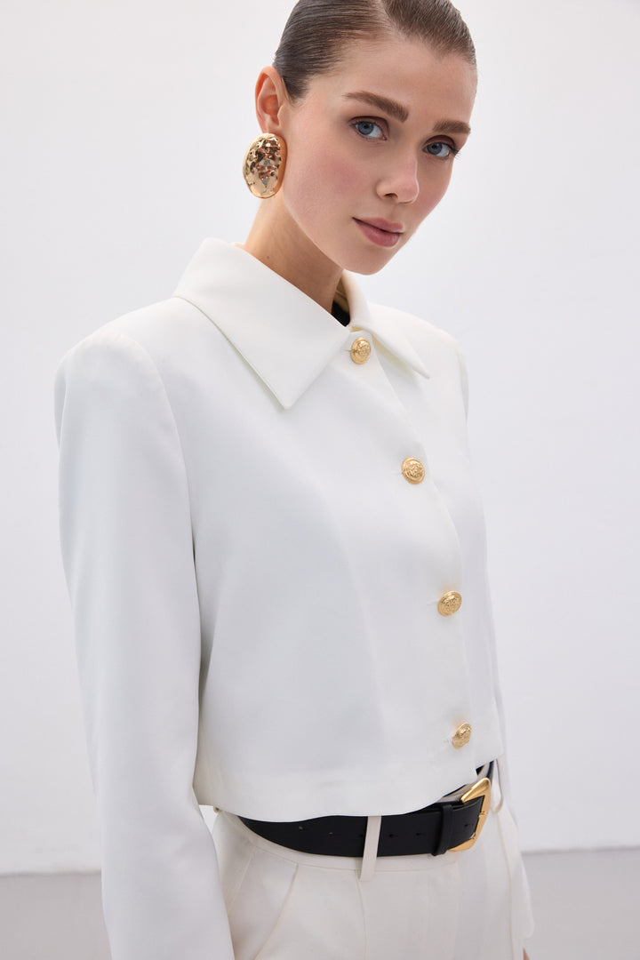 Sateen Veste courte à boutons - Écru